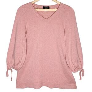 Charter Club Luxury Cashmere Sweater Size M Rose Pink Feminine Tie-Sleeve Comfy